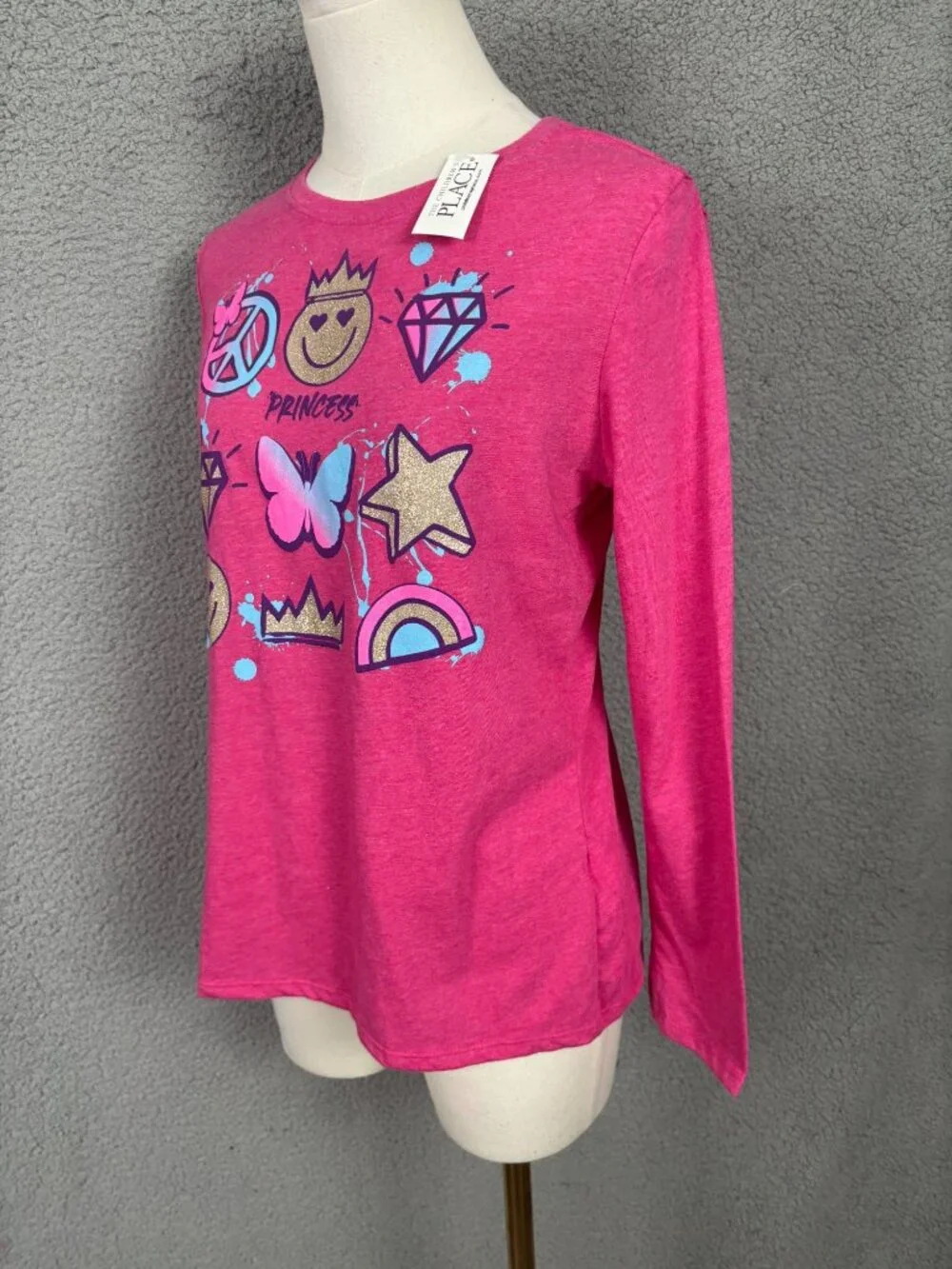 The Children's Place Girls' Single Long Sleeve Graphic T-Shirt Pink  Large NWT's